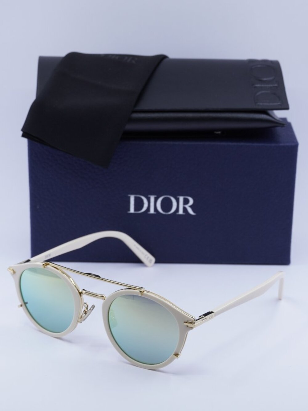 Dior DIORBLACKSUIT R7U 95H6 Round Sunglasses - Ivory / Green Mirror